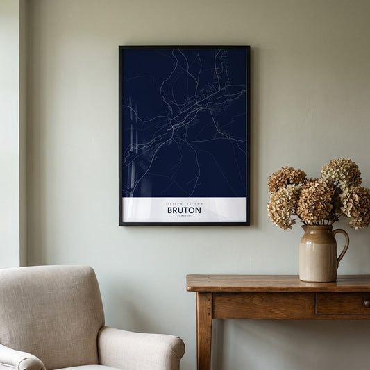 Bruton — Framed Map Print (Navy)