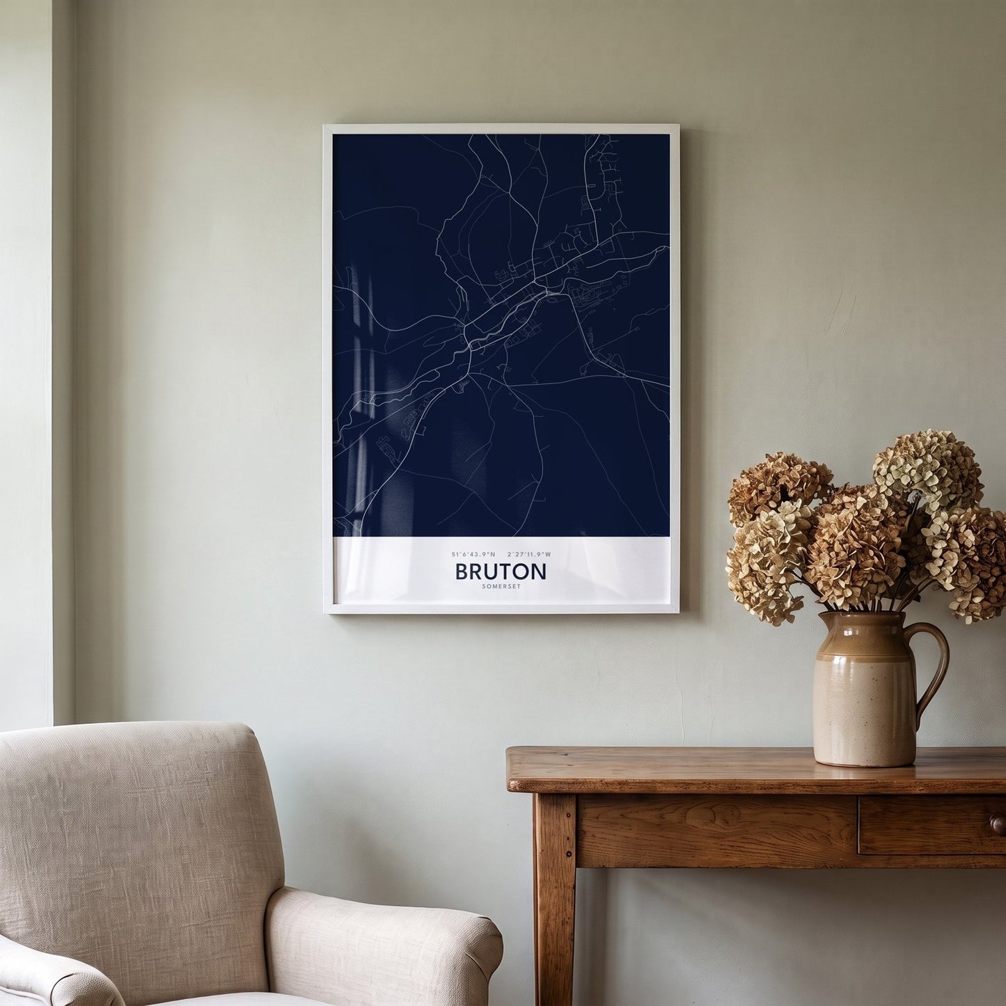 Bruton — Framed Map Print (Navy)