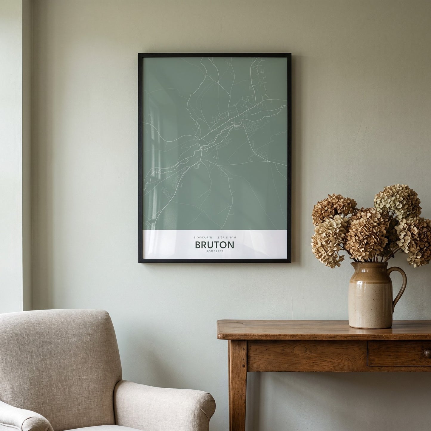 Bruton — Framed Map Print (Sage)
