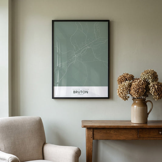 Bruton — Framed Map Print (Sage)
