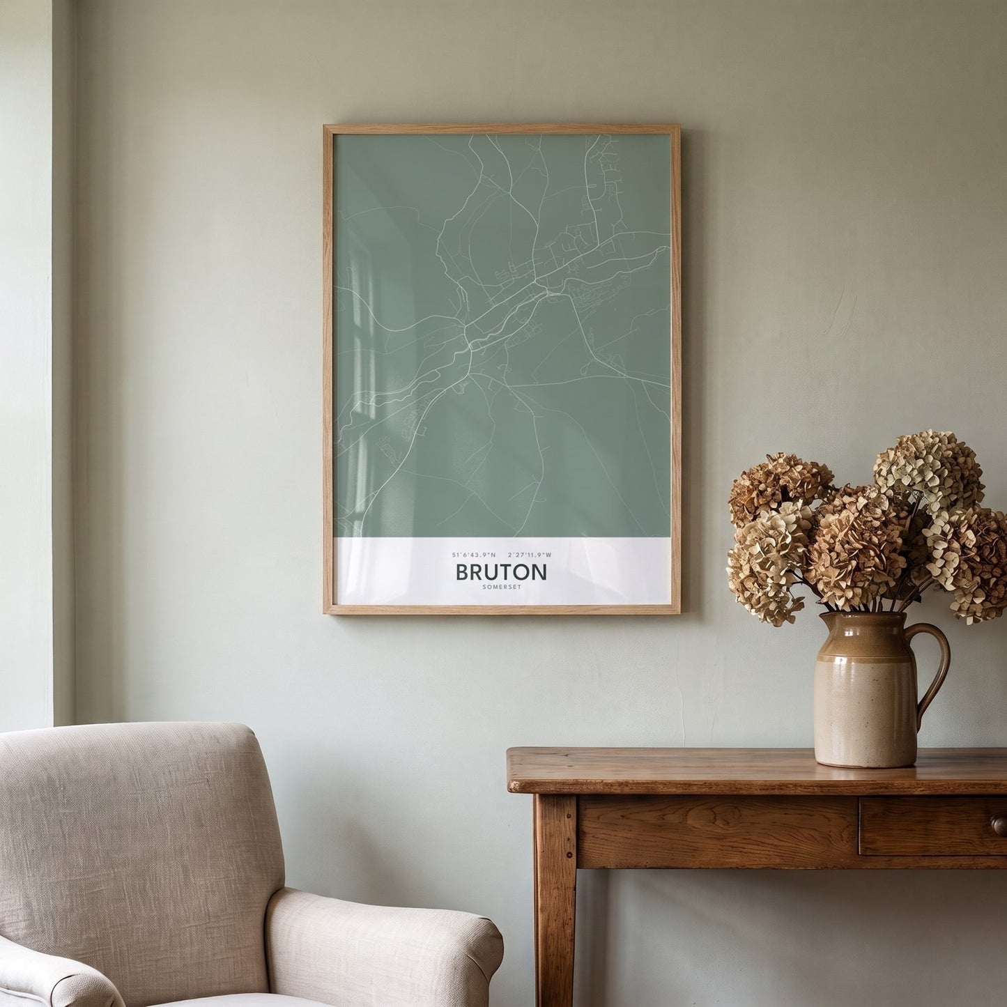 Bruton — Framed Map Print (Sage)
