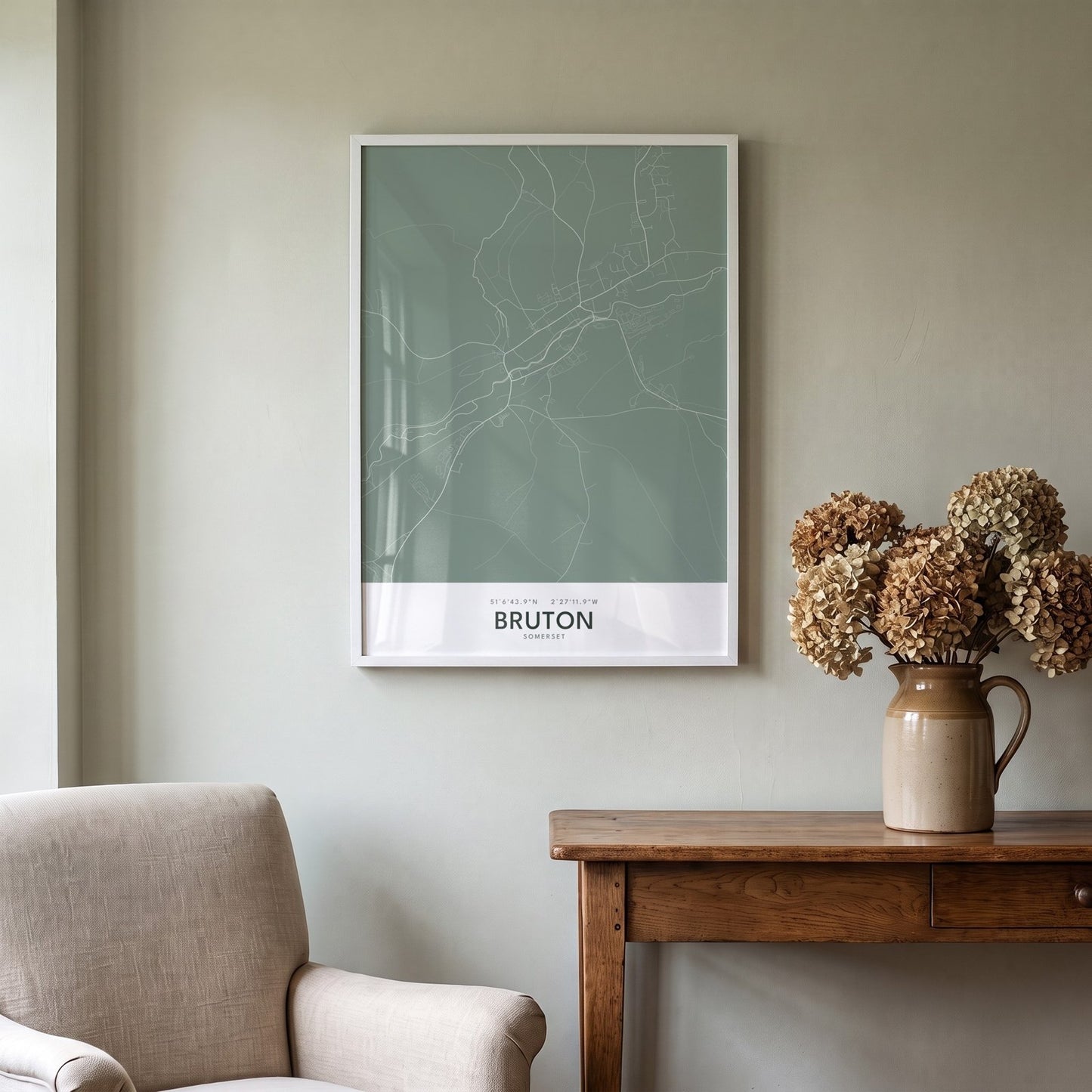 Bruton — Framed Map Print (Sage)