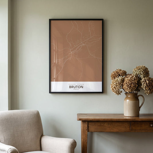 Bruton — Framed Map Print (Terracotta)
