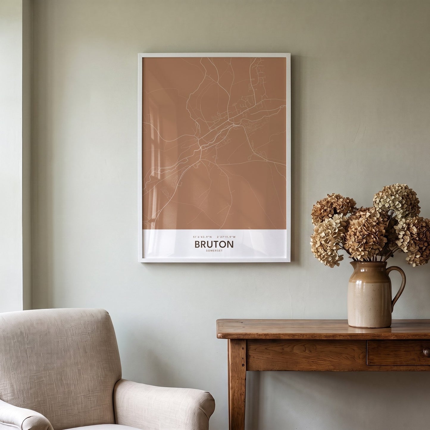 Bruton — Framed Map Print (Terracotta)