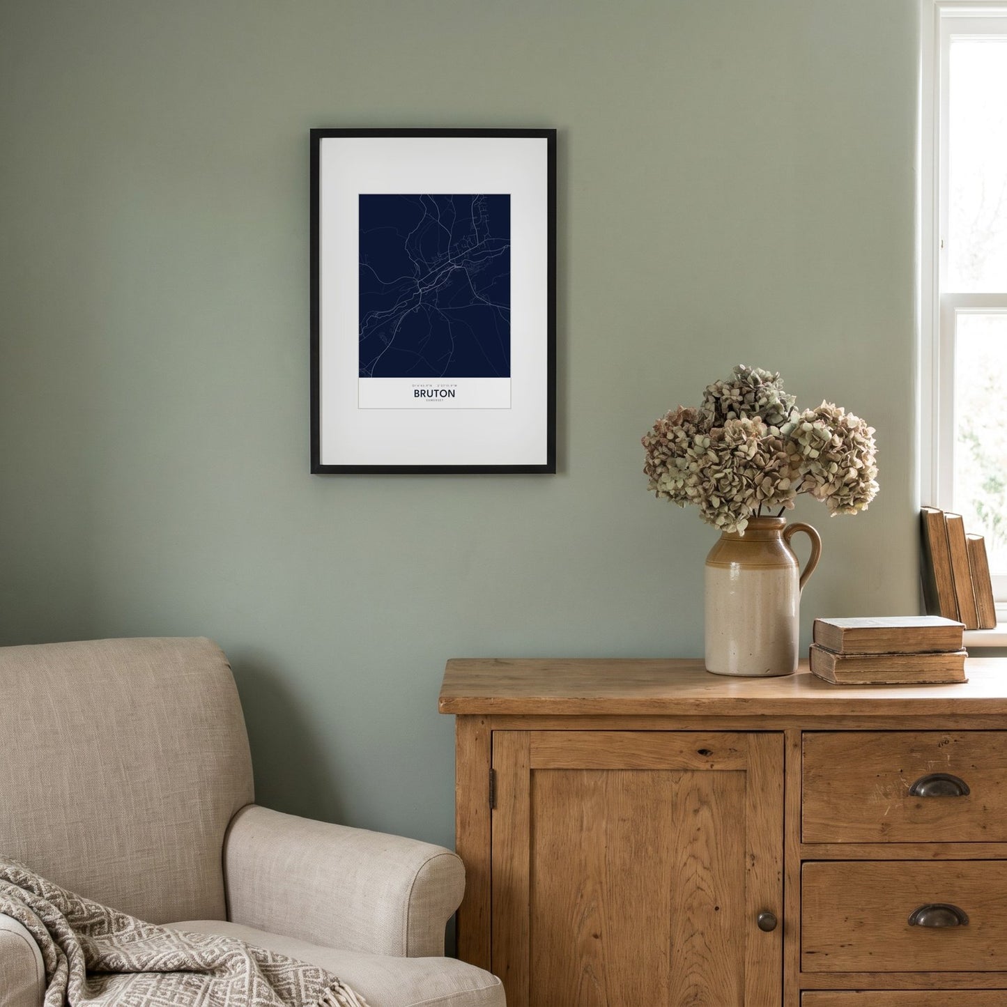Bruton — Framed Map Print (Navy)