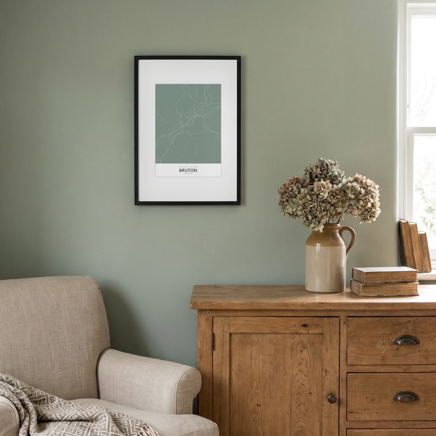 Bruton — Framed Map Print (Sage)
