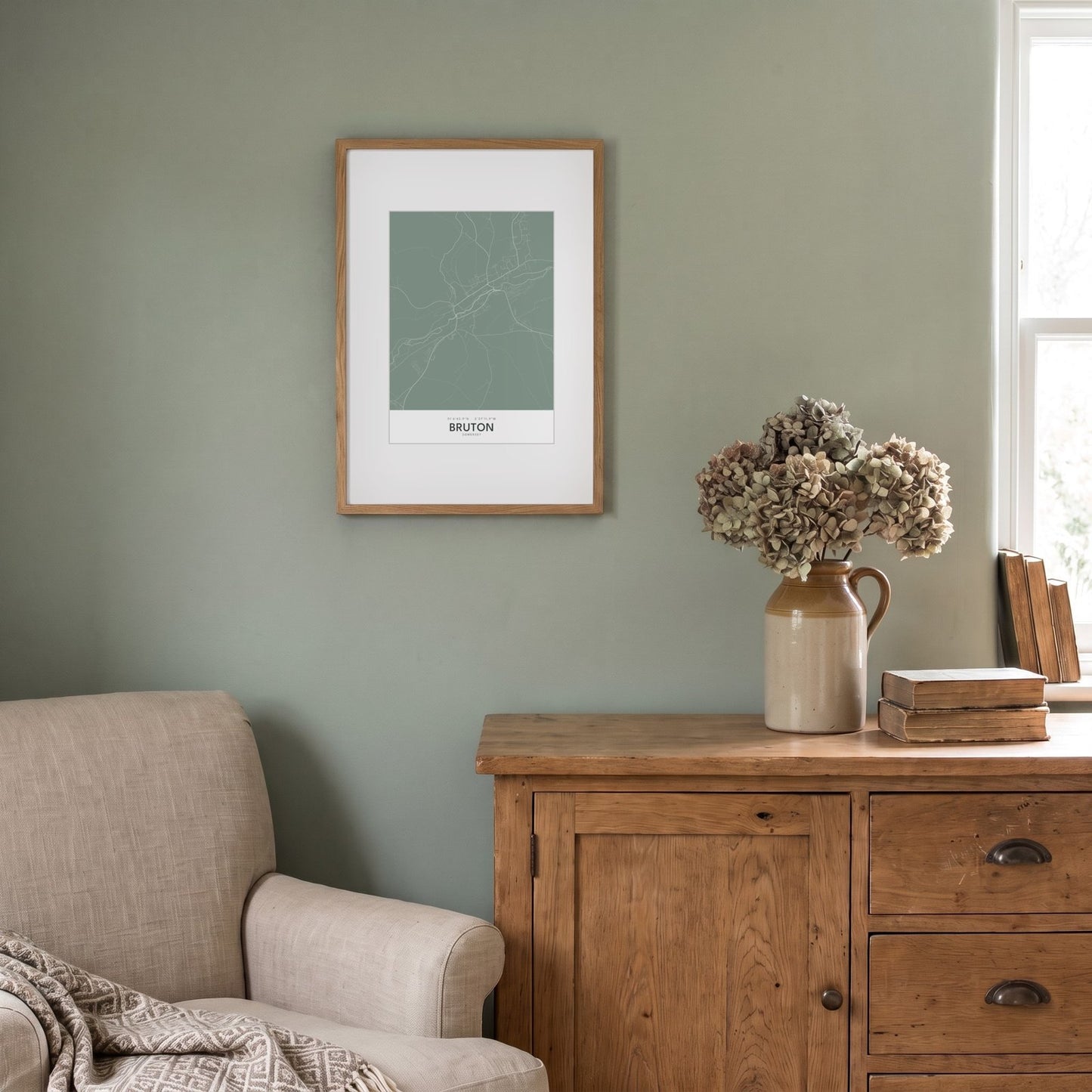 Bruton — Framed Map Print (Sage)