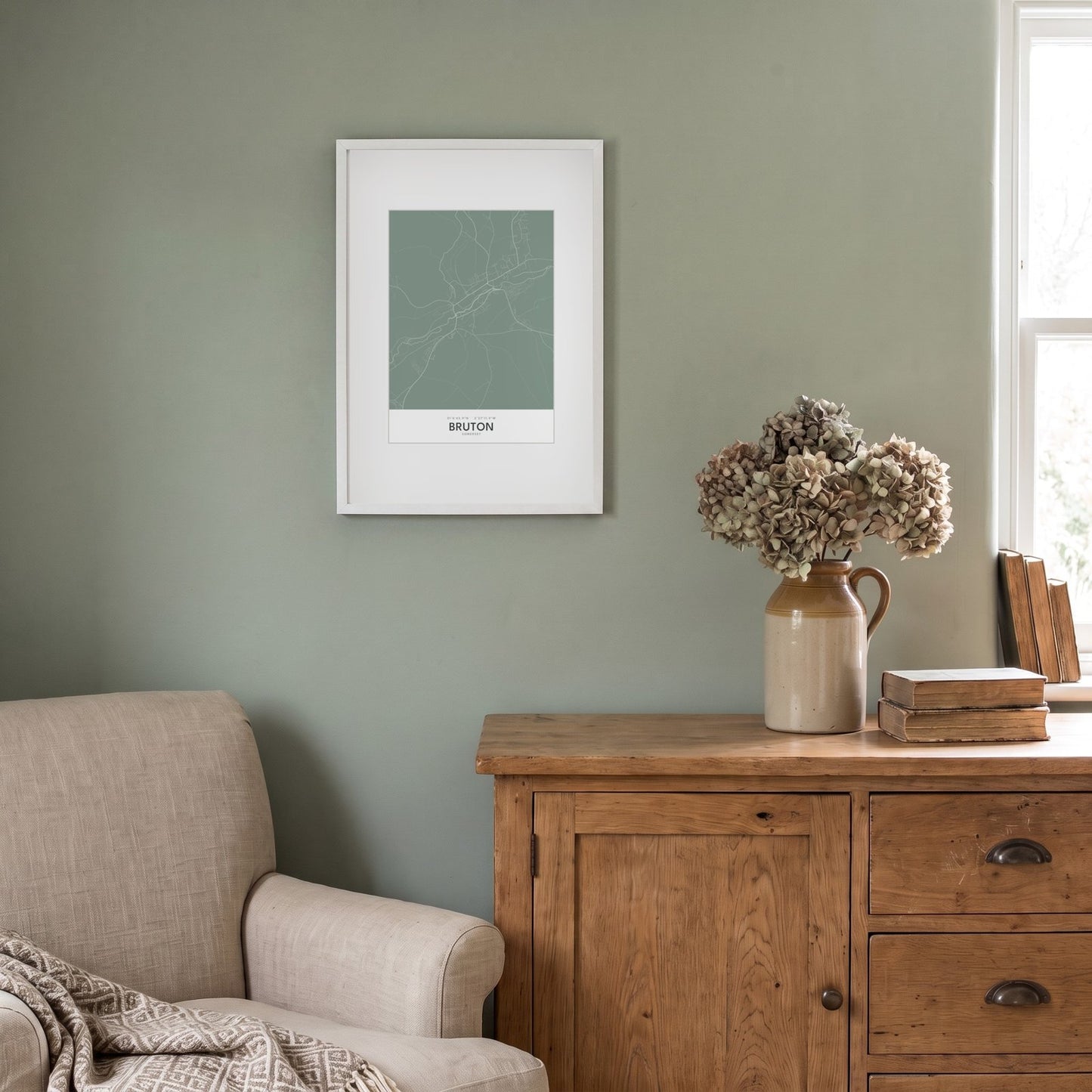 Bruton — Framed Map Print (Sage)