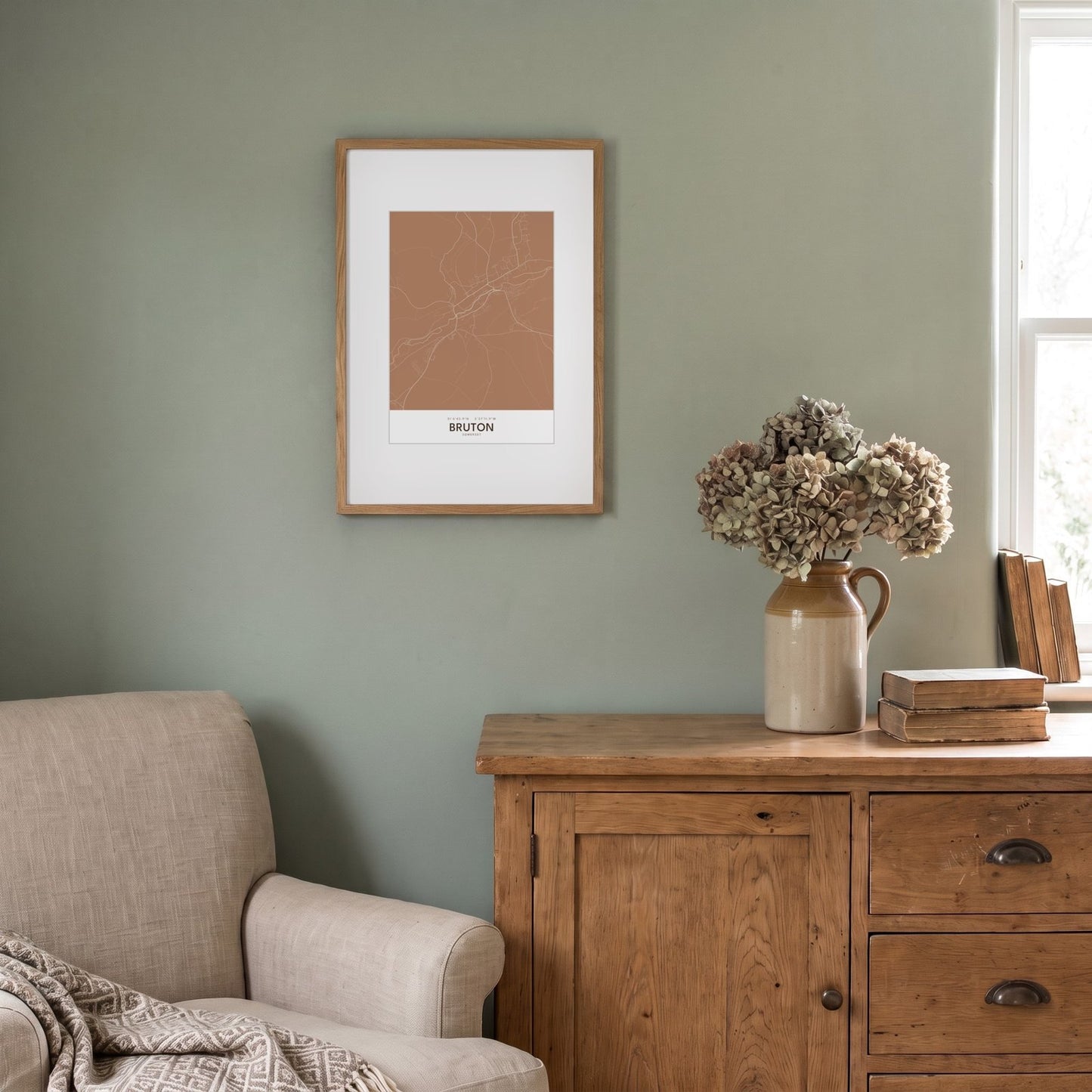 Bruton — Framed Map Print (Terracotta)