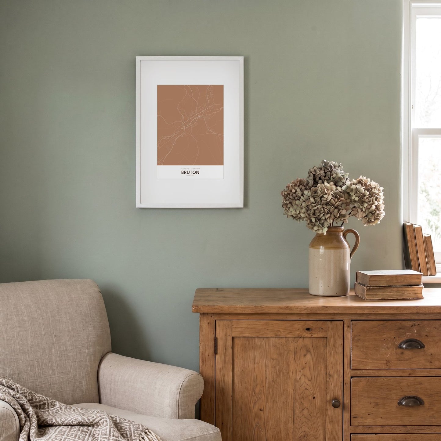 Bruton — Framed Map Print (Terracotta)