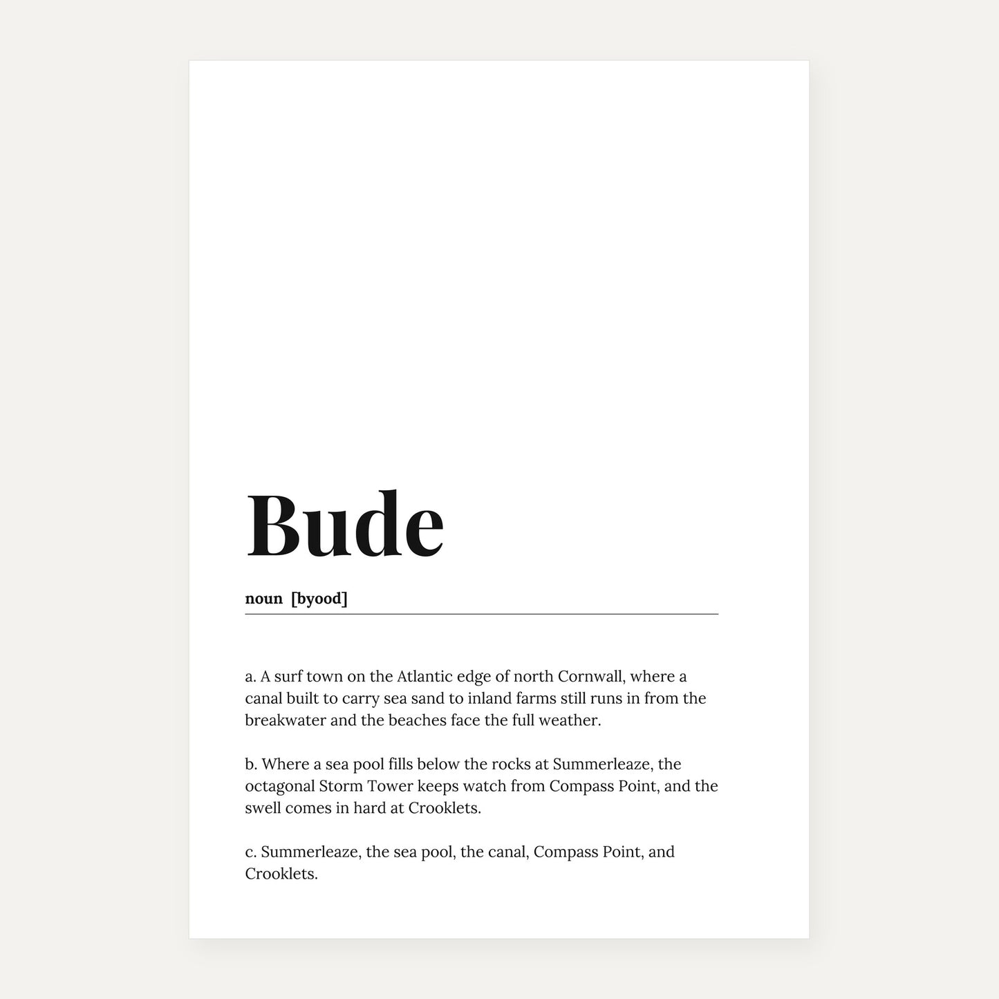 Bude — Dictionary Print