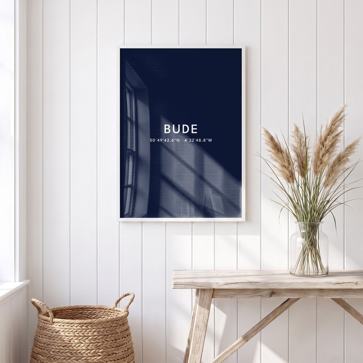 Bude — Framed Coordinates Print (Navy)
