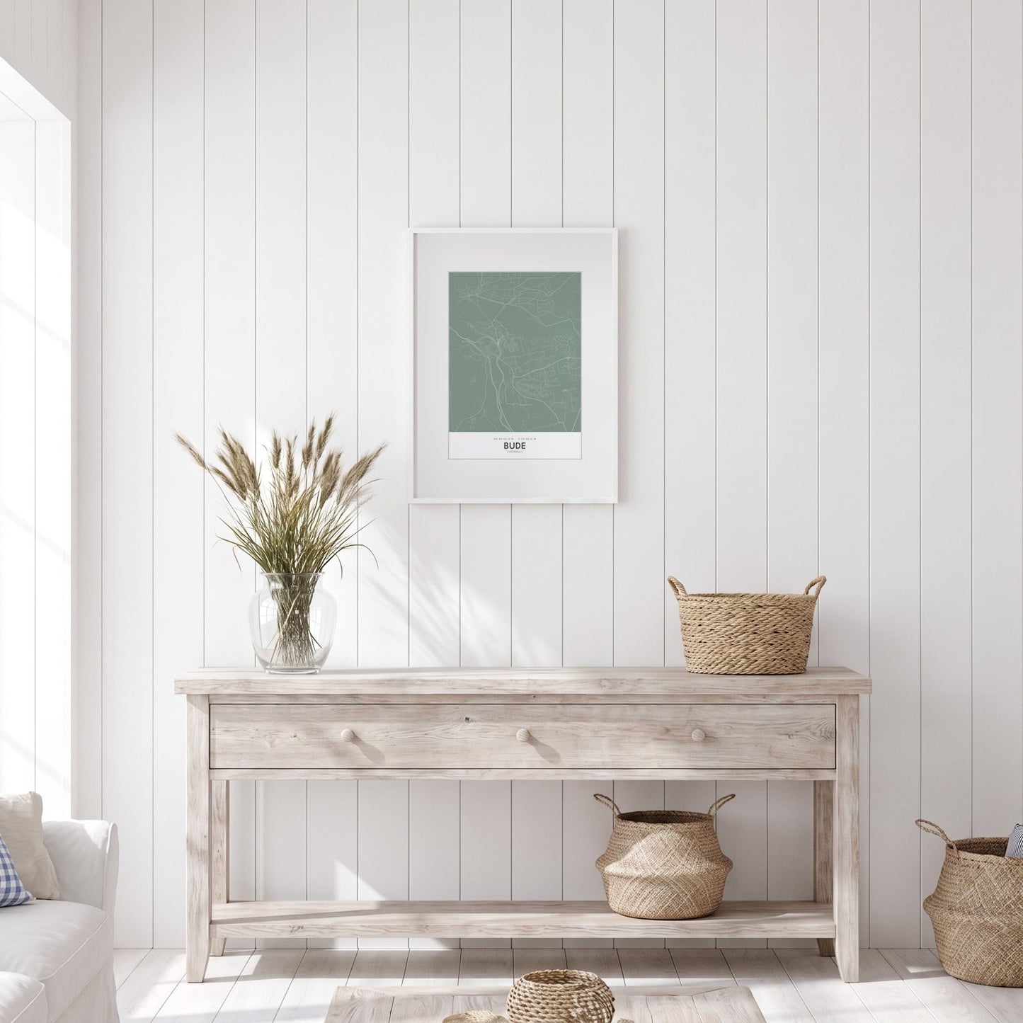 Bude — Framed Map Print (Sage)