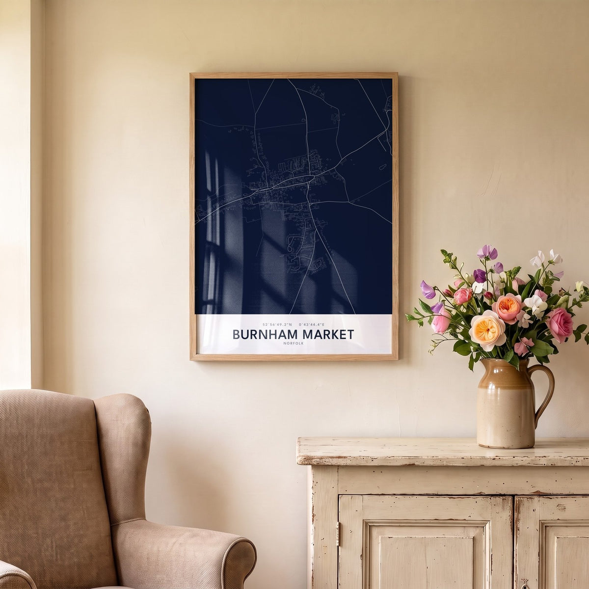 Burnham Market — Framed Map Print (Navy)