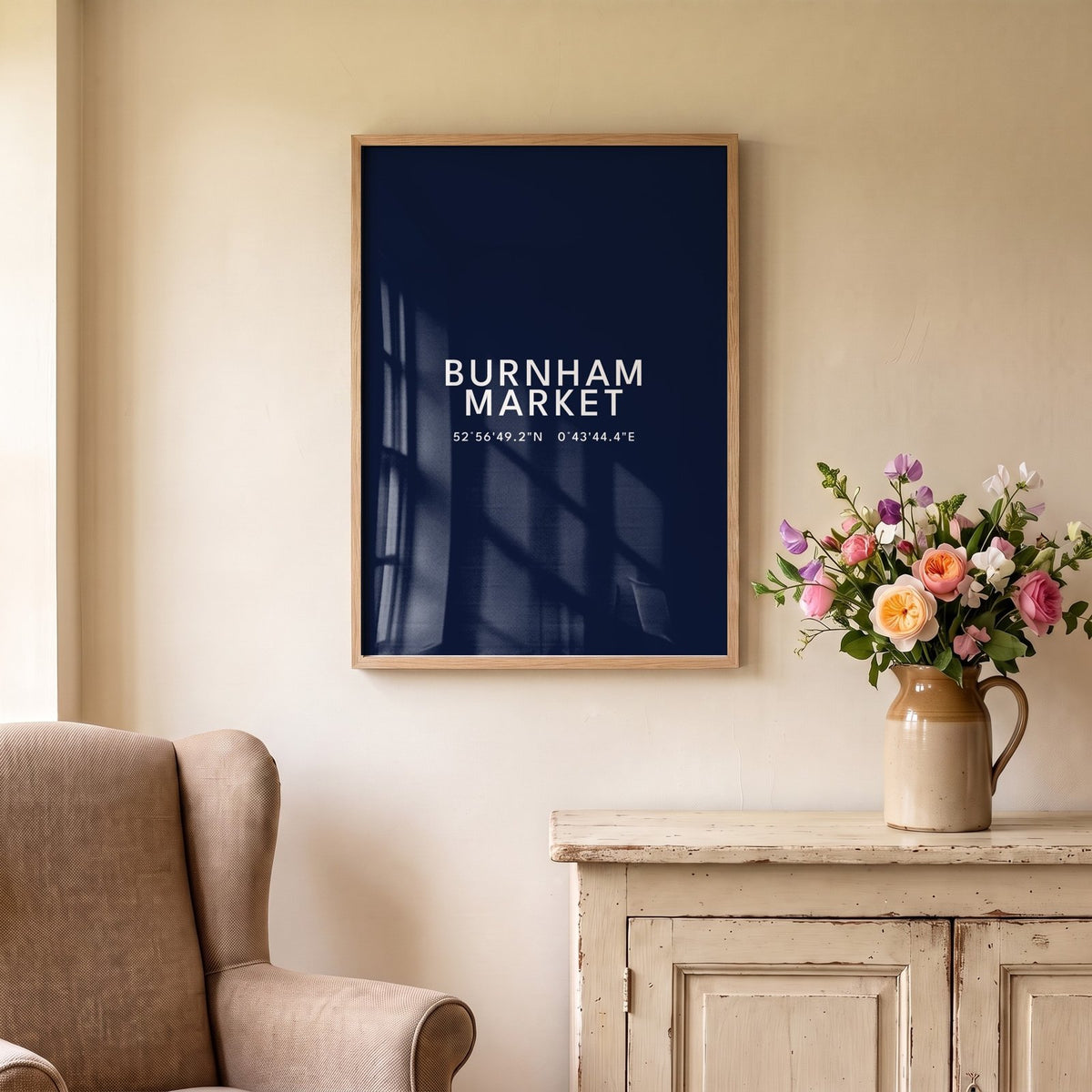 Burnham Market — Framed Coordinates Print (Navy)