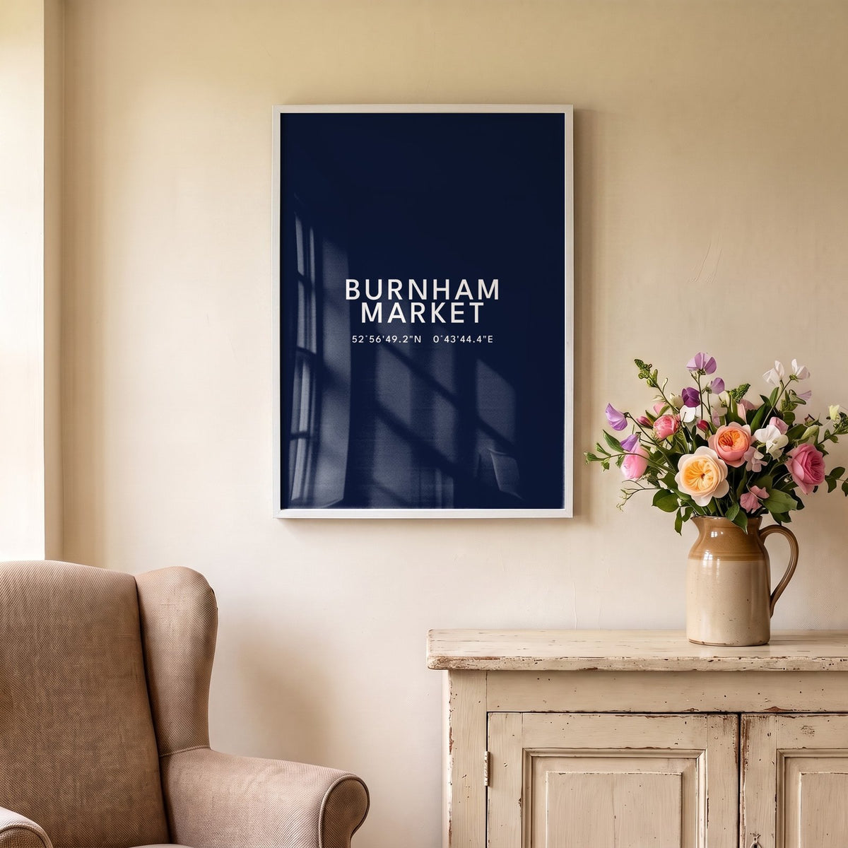 Burnham Market — Framed Coordinates Print (Navy)