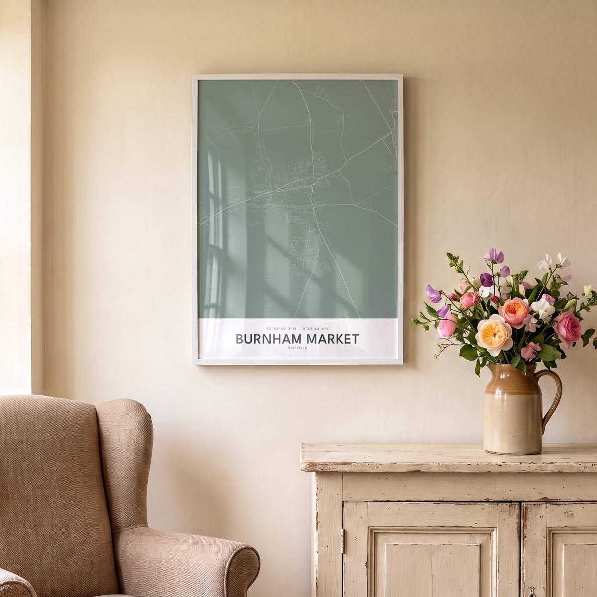 Burnham Market — Framed Map Print (Sage)