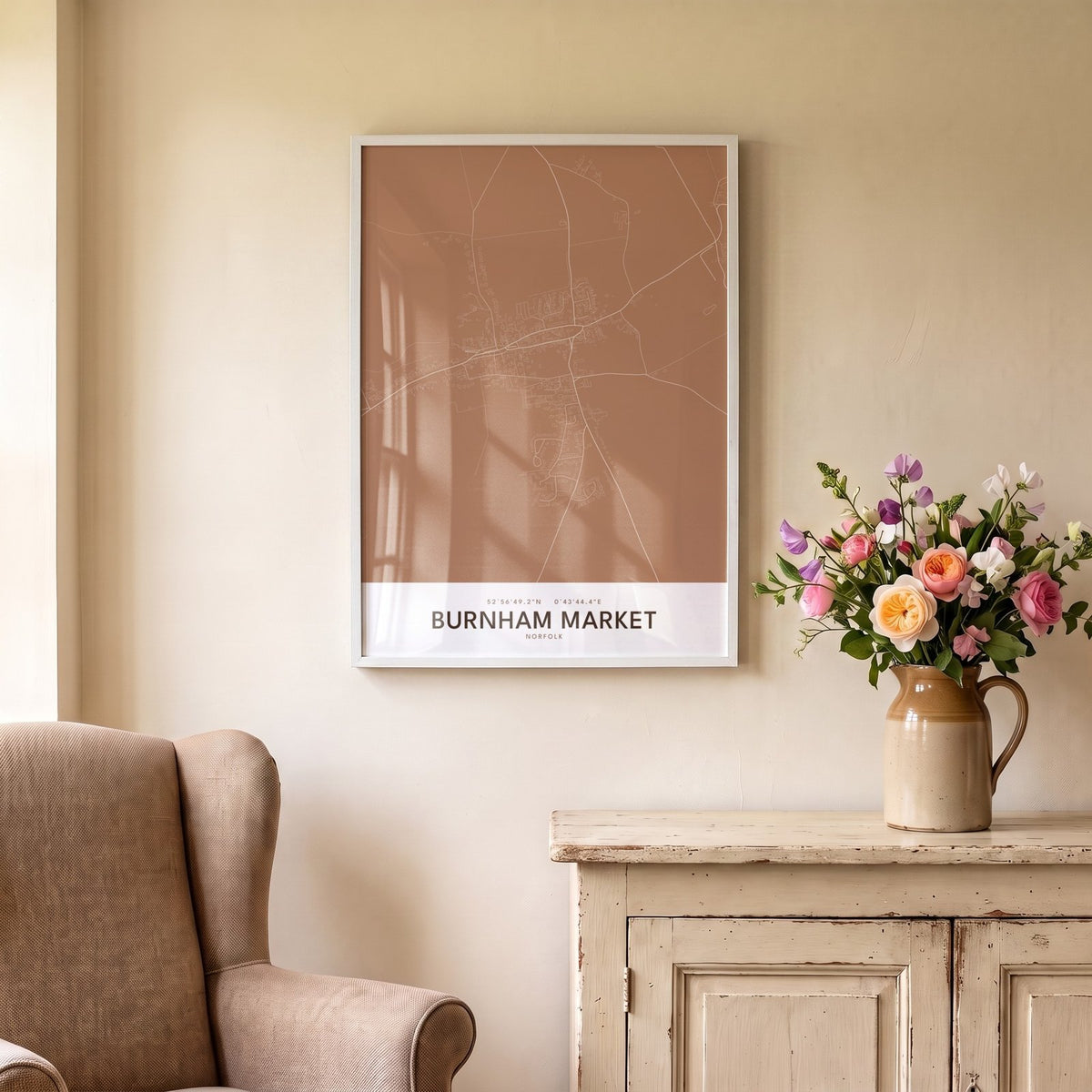 Burnham Market — Framed Map Print (Terracotta)