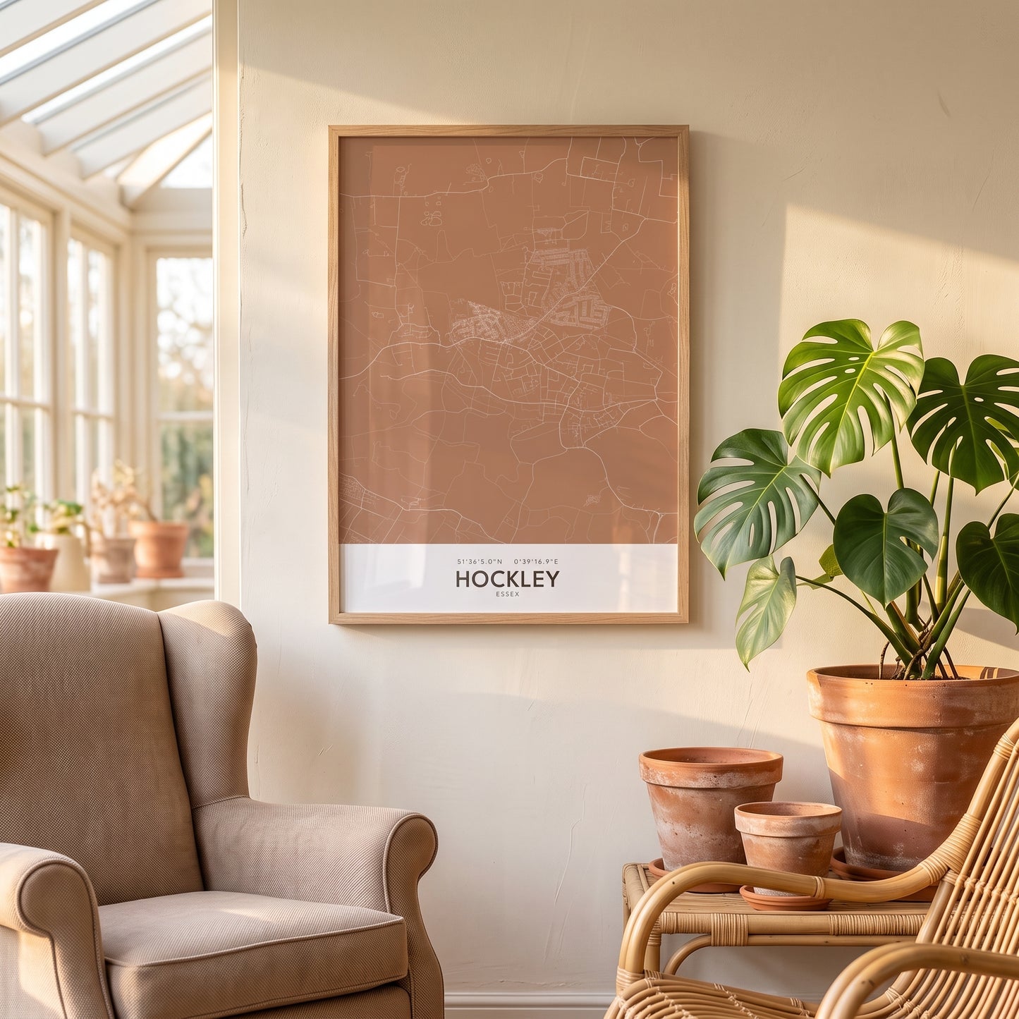 Hockley — Framed Map Print (Terracotta)