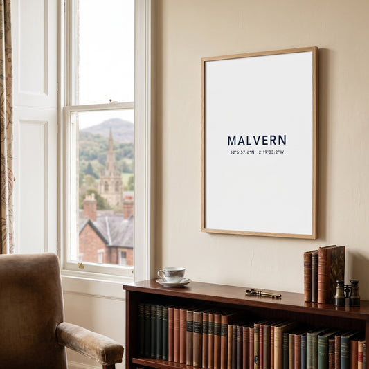 Your Town Merch — Malvern Coordinates Print (White) lifestyle