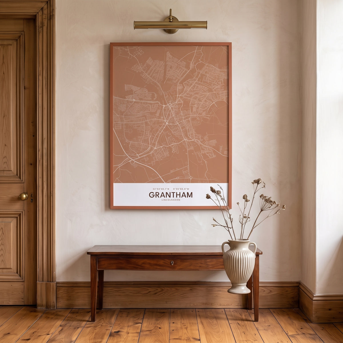 Your Town Merch — Grantham Framed Map Print (Terracotta) lifestyle
