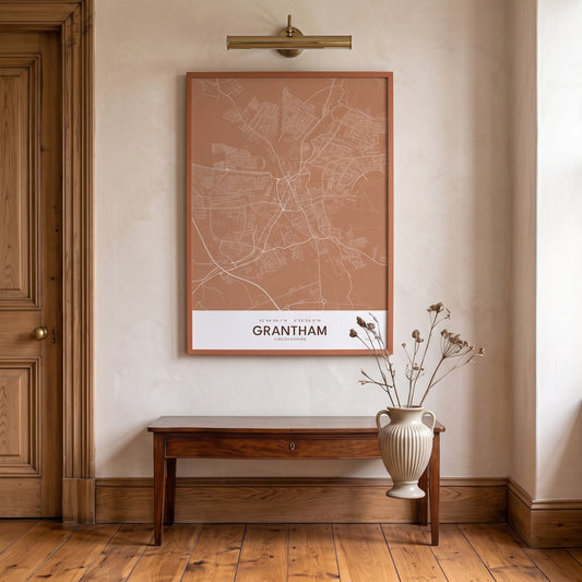 Grantham — Framed Map Print (Terracotta)