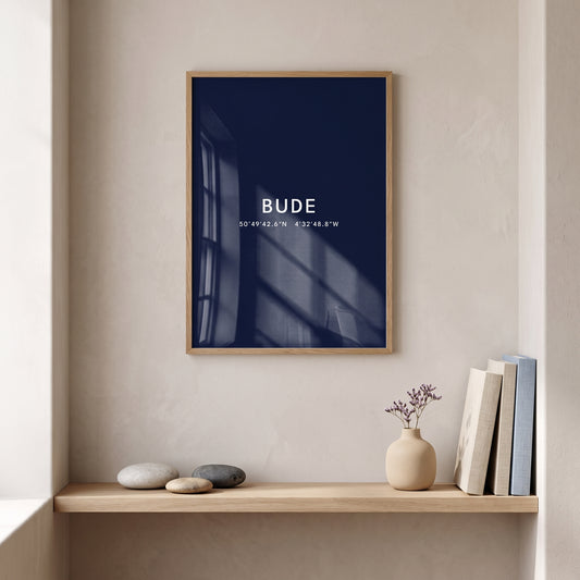 Bude — Framed Coordinates Print (Navy)