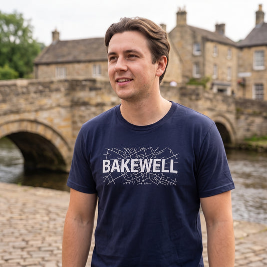 Your Town Merch — Bakewell Navy Tee lifestyle