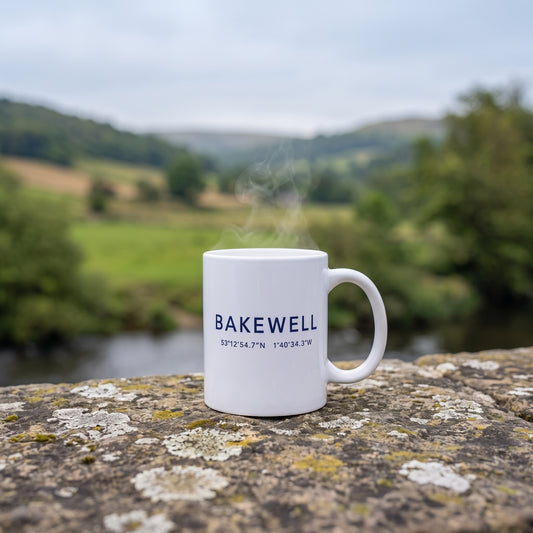 Your Town Merch — Bakewell Coordinates Ceramic Mug lifestyle