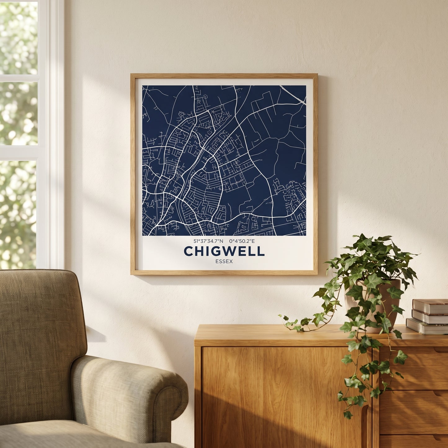 Chigwell — Framed Map Print (Navy)