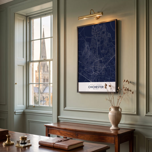 Your Town Merch — Chichester Framed Map Print (Navy) lifestyle