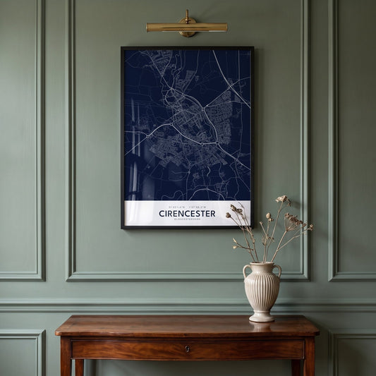 Cirencester — Framed Map Print (Navy)