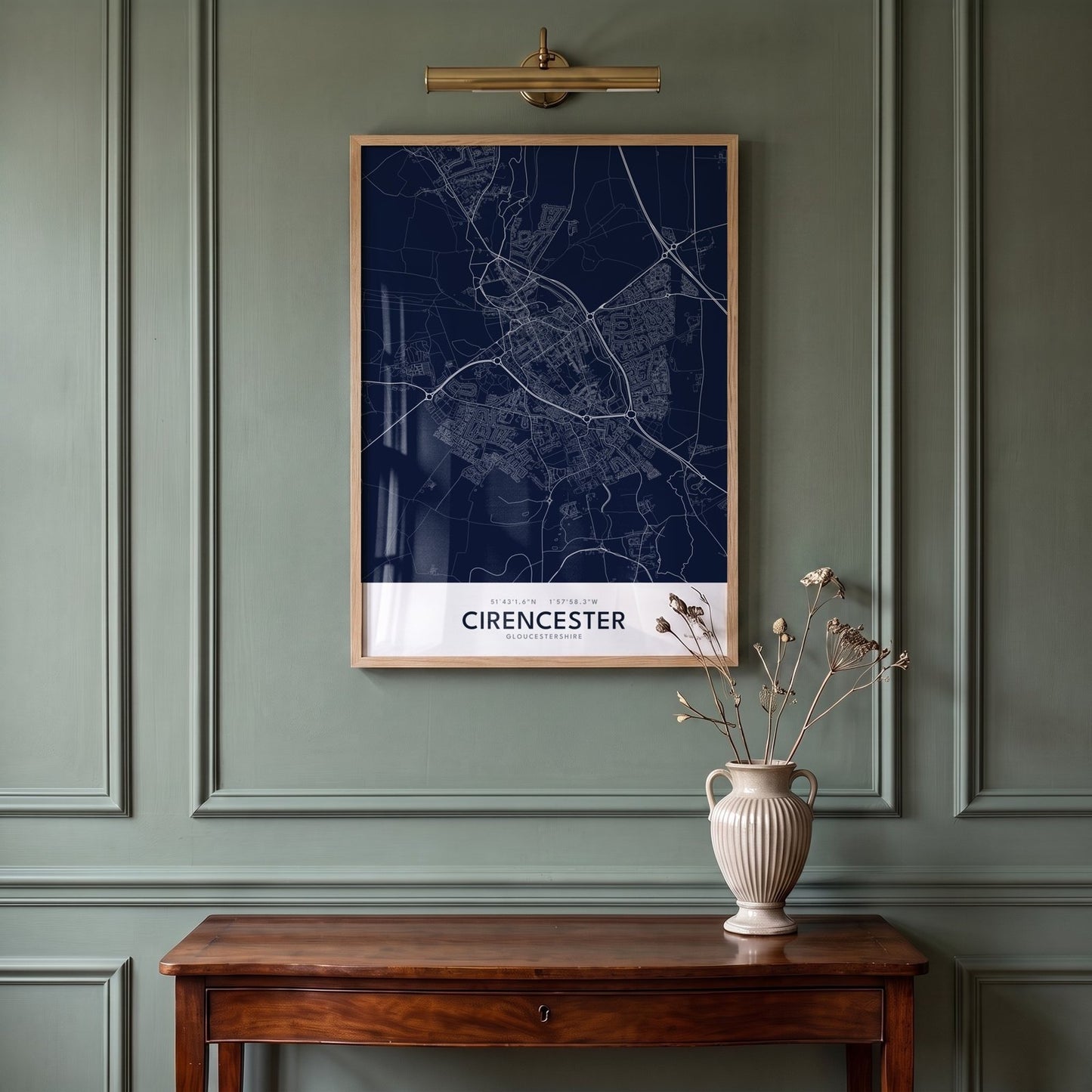 Cirencester — Framed Map Print (Navy)