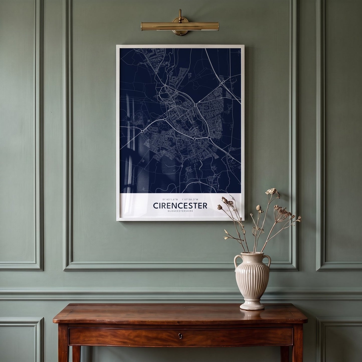 Cirencester — Framed Map Print (Navy)