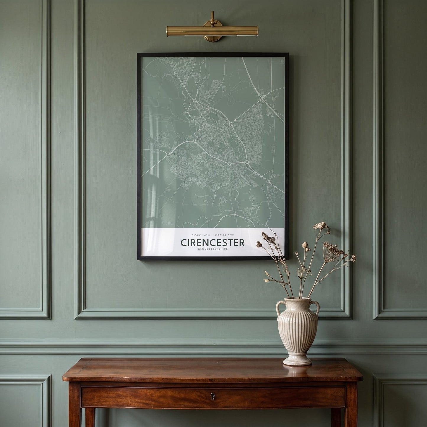 Cirencester — Framed Map Print (Sage)