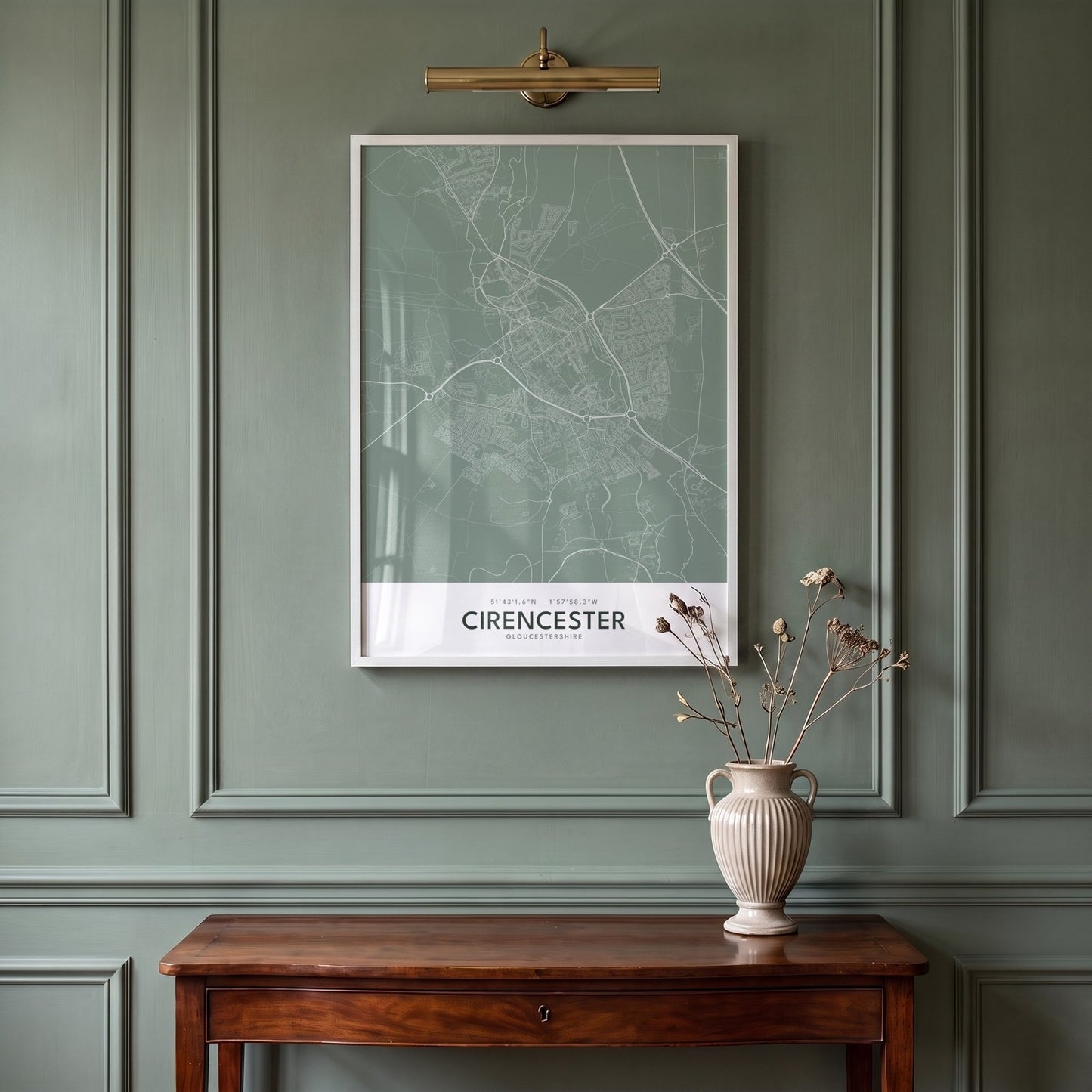 Cirencester — Framed Map Print (Sage)