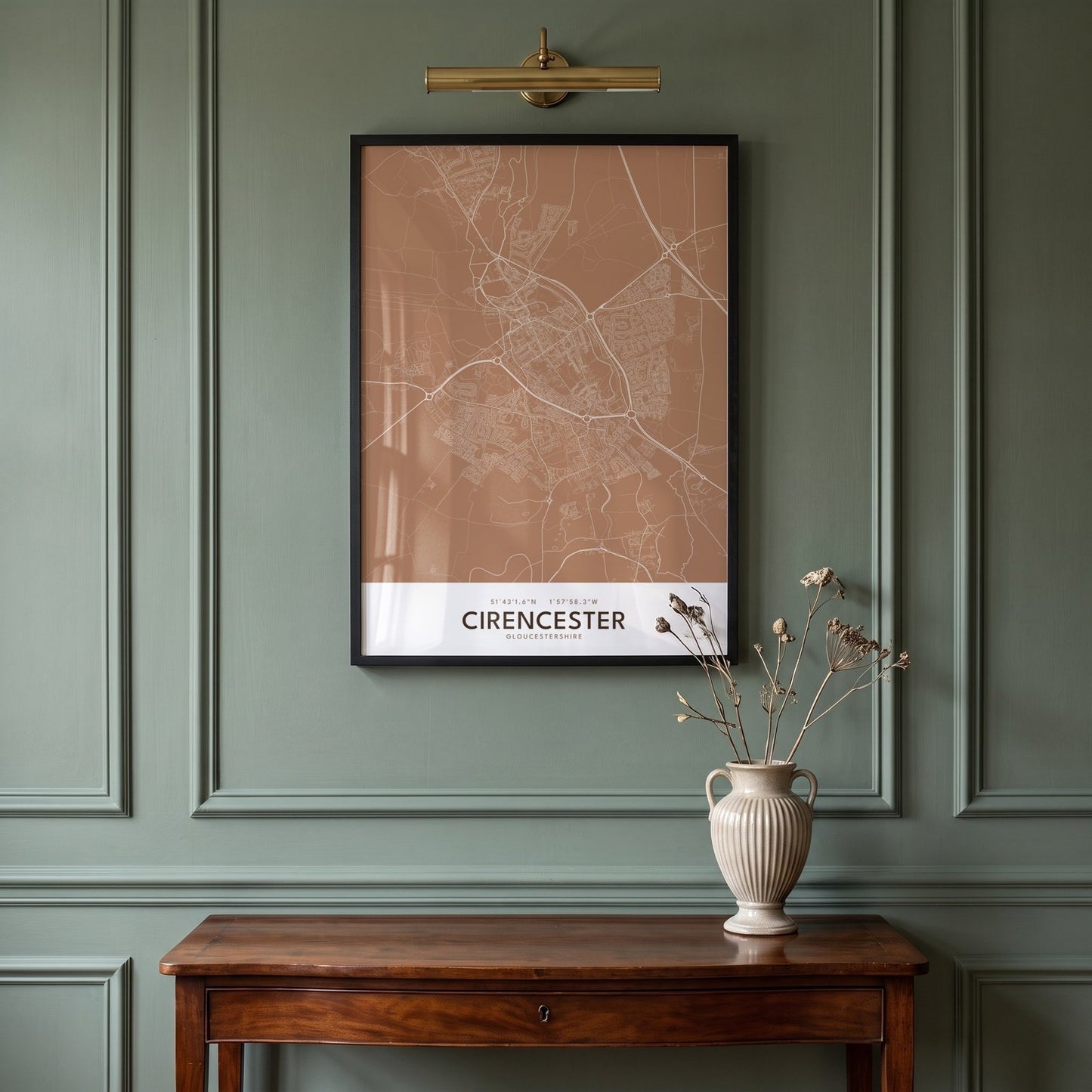 Cirencester — Framed Map Print (Terracotta)