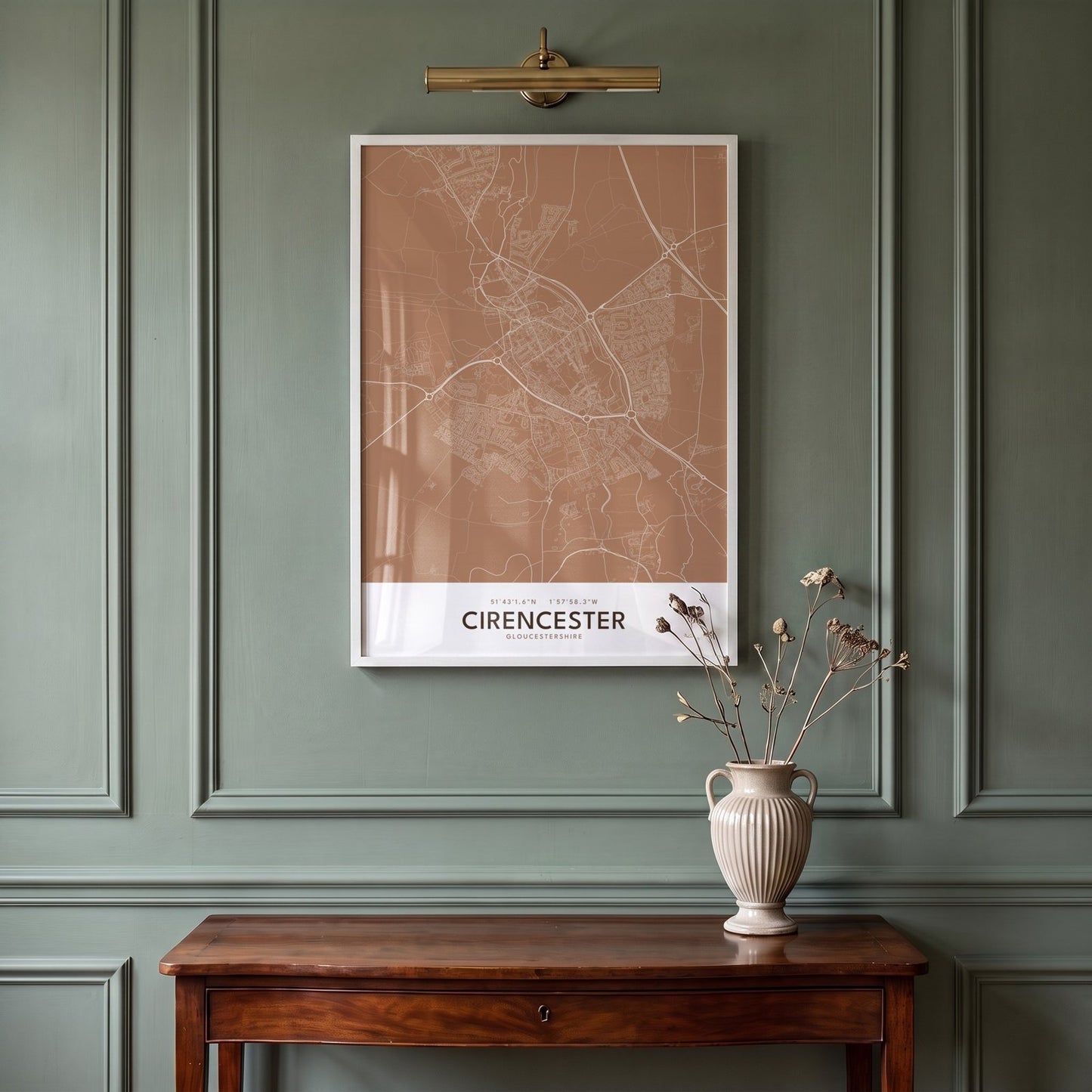 Cirencester — Framed Map Print (Terracotta)