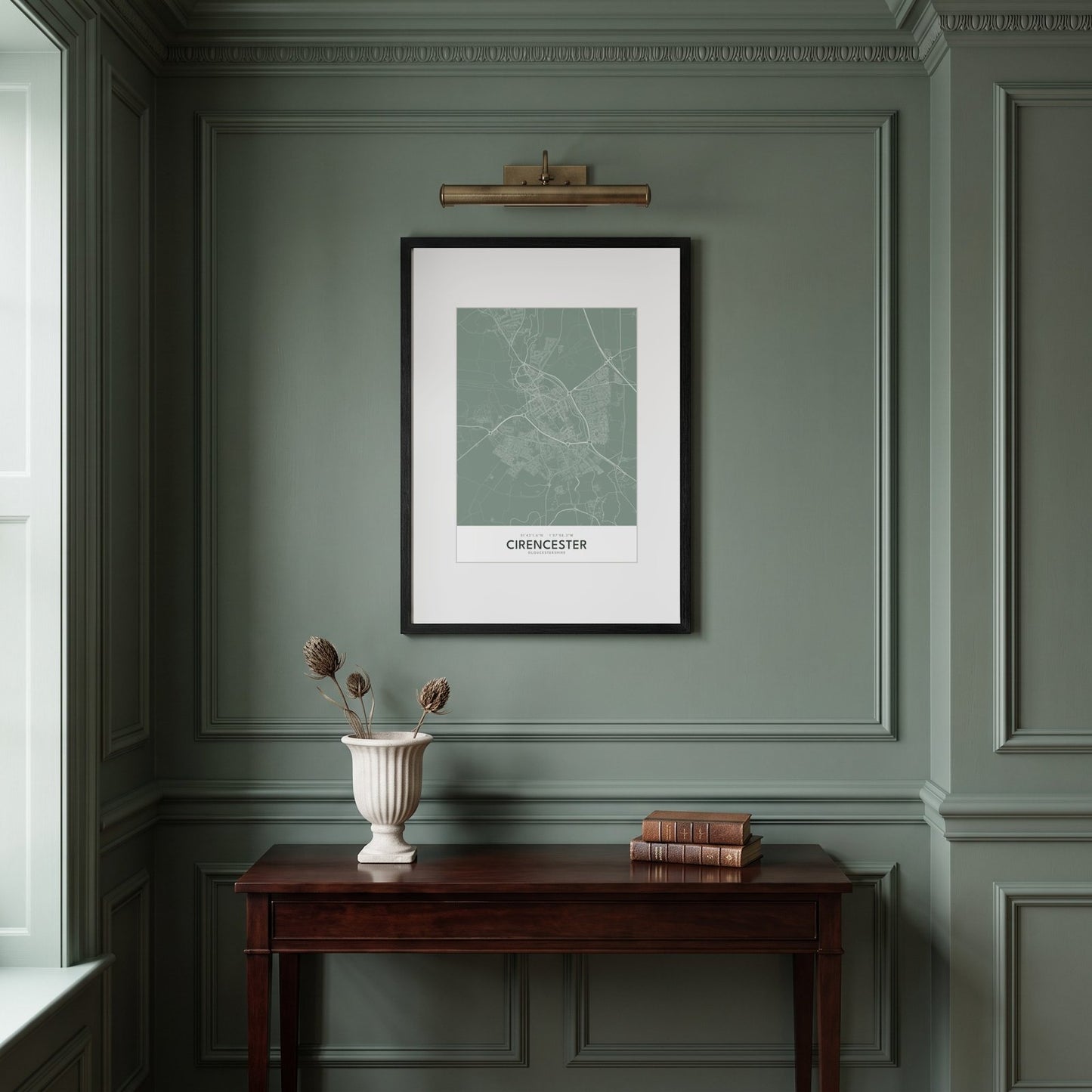 Cirencester — Framed Map Print (Sage)