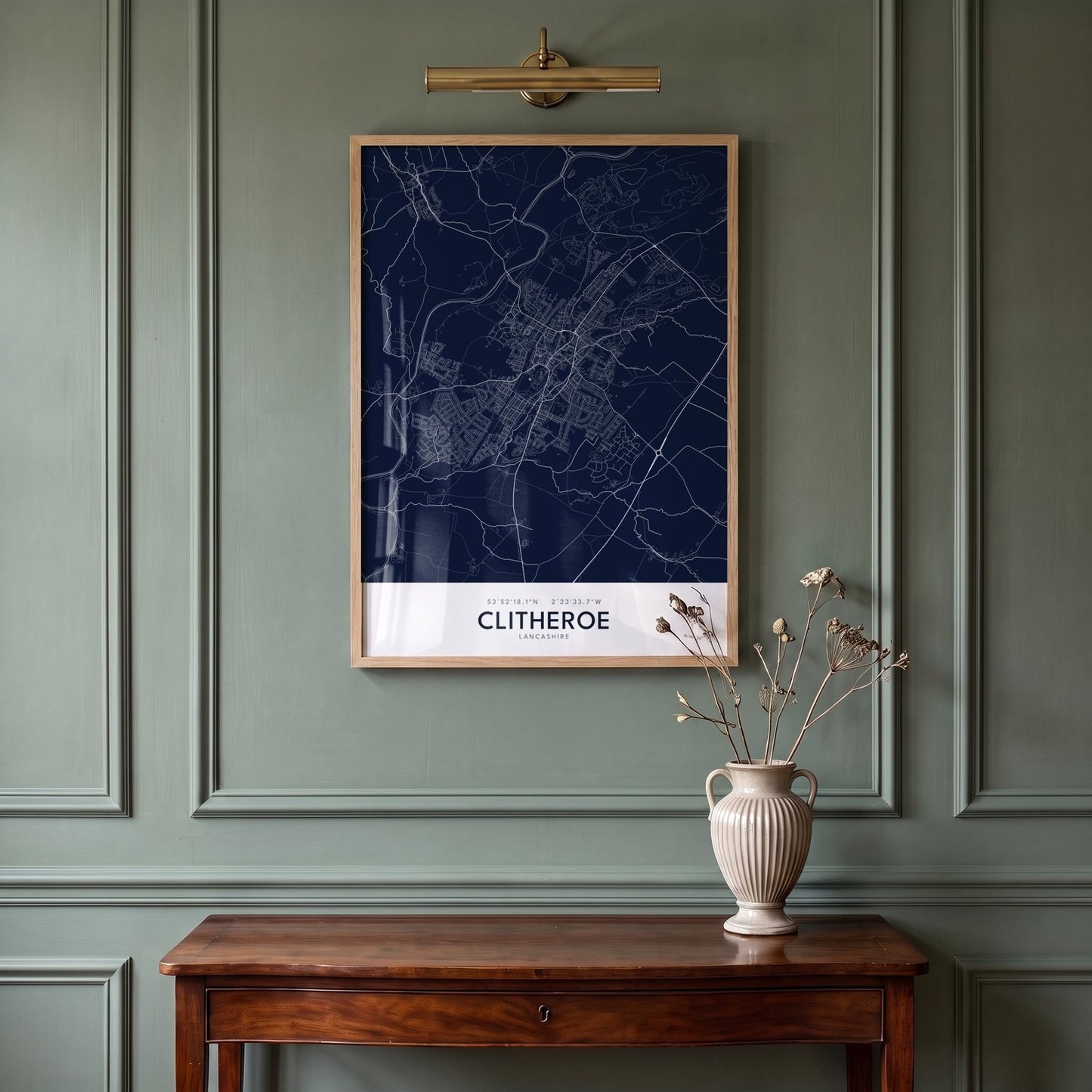 Clitheroe — Framed Map Print (Navy)