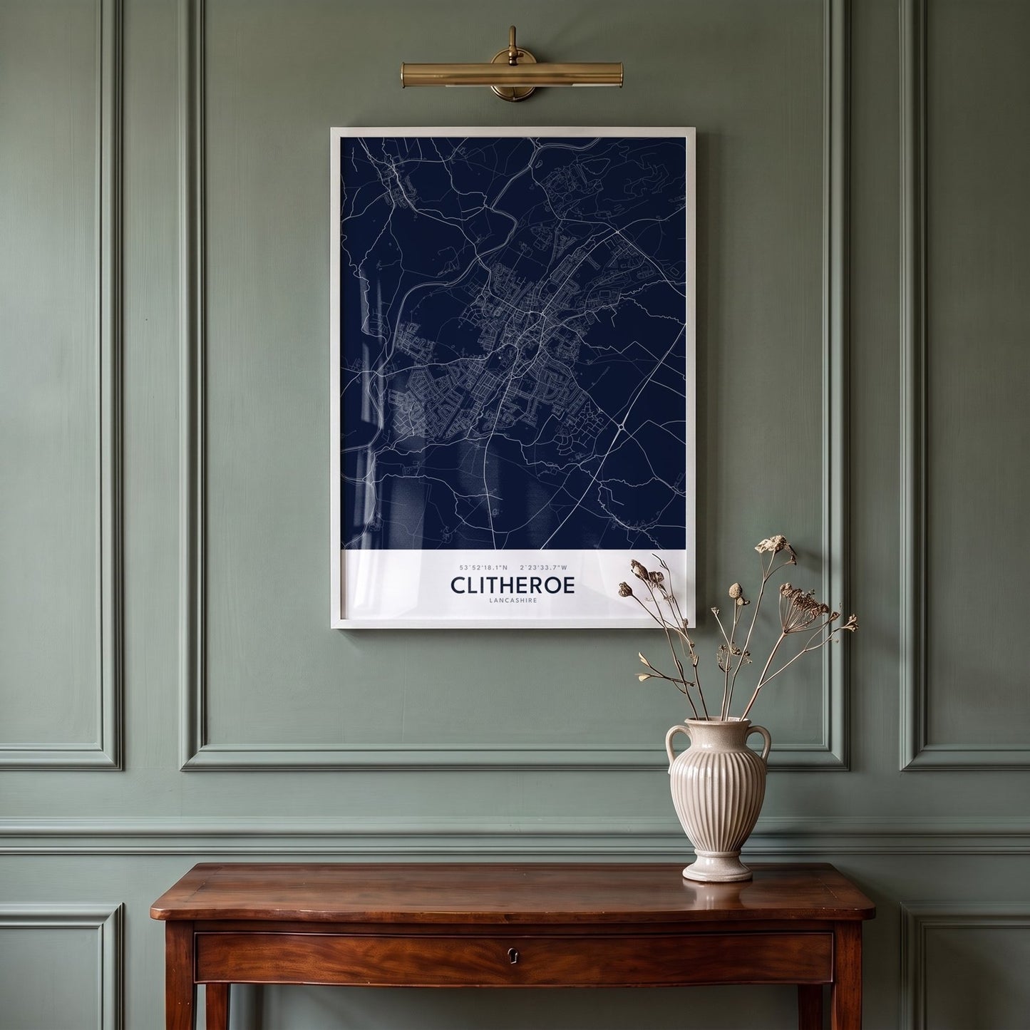 Clitheroe — Framed Map Print (Navy)