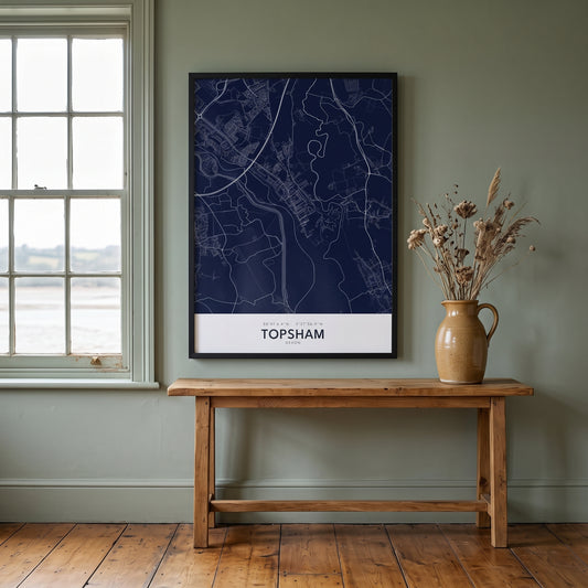 Your Town Merch — Topsham Framed Map Print (Navy) lifestyle