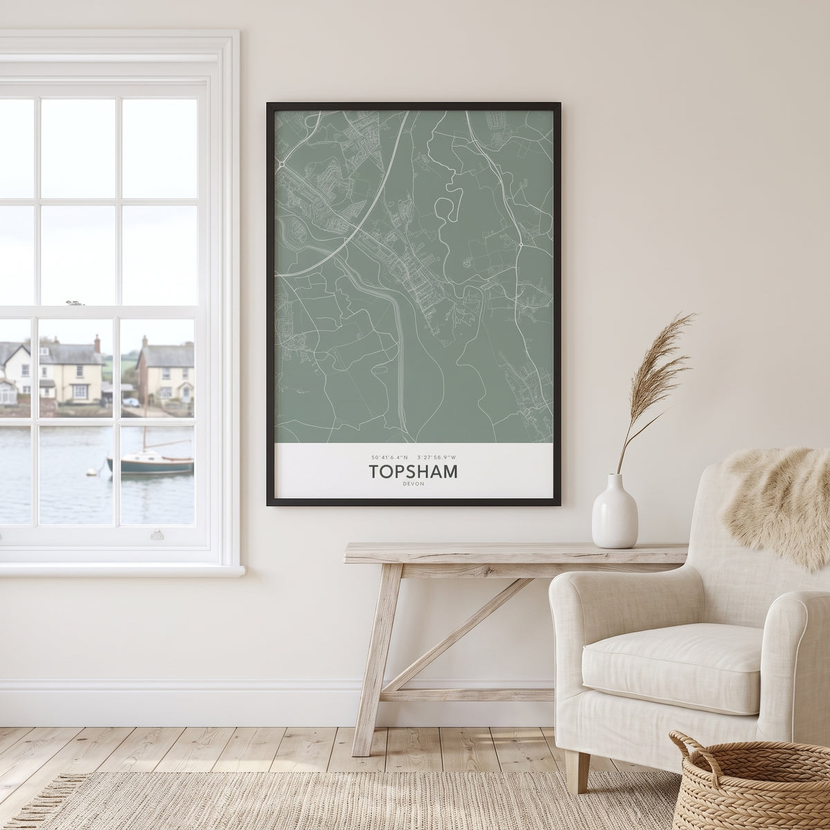 Your Town Merch — Topsham Framed Map Print (Sage) lifestyle