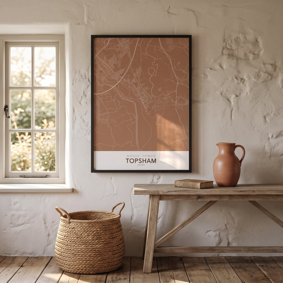 Your Town Merch — Topsham Framed Map Print (Terracotta) lifestyle