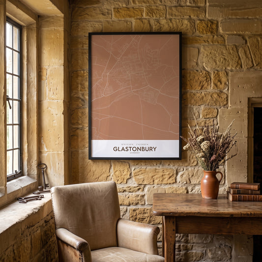 Your Town Merch — Glastonbury Framed Map Print (Terracotta) lifestyle