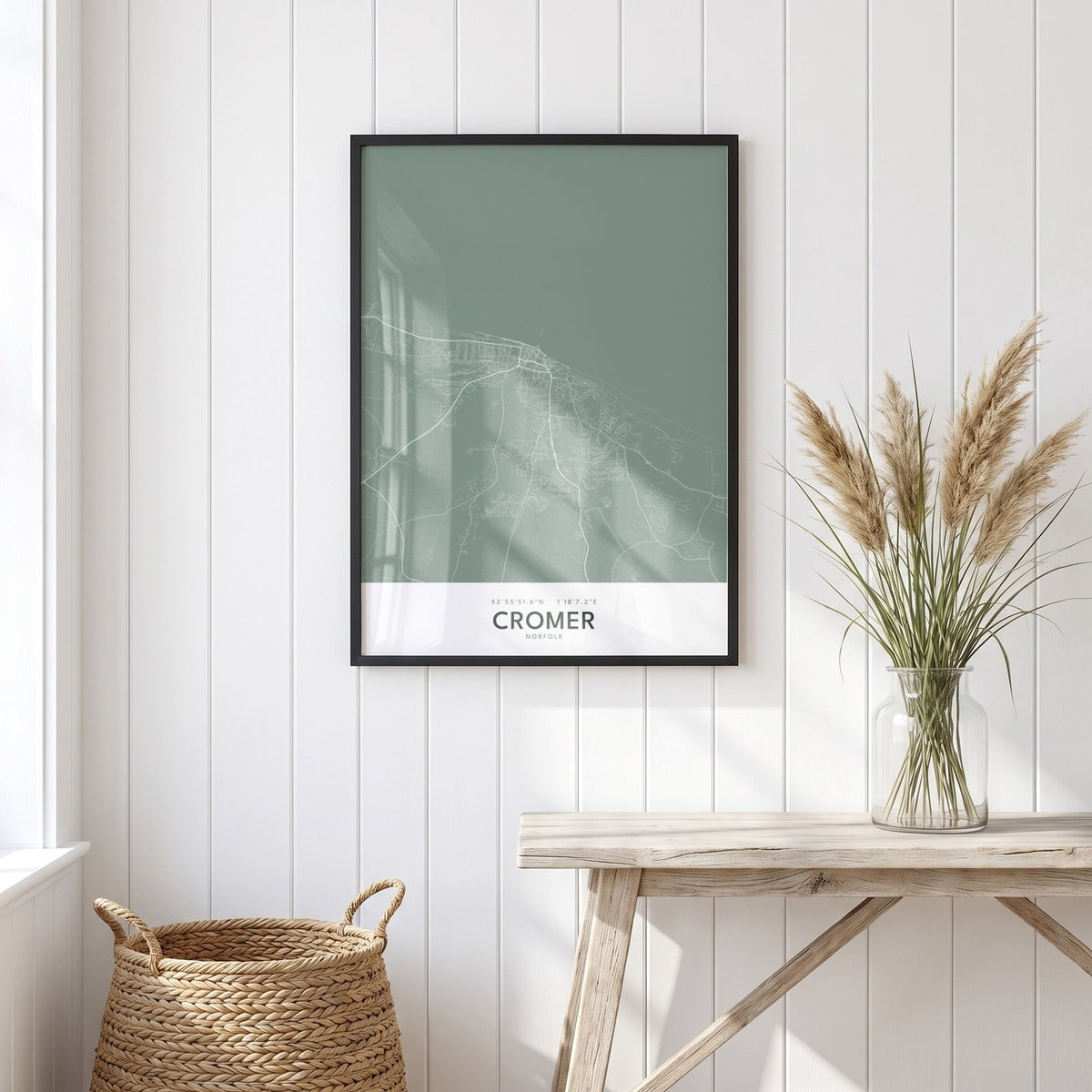 Your Town Merch — Cromer Framed Map Print (Sage) lifestyle