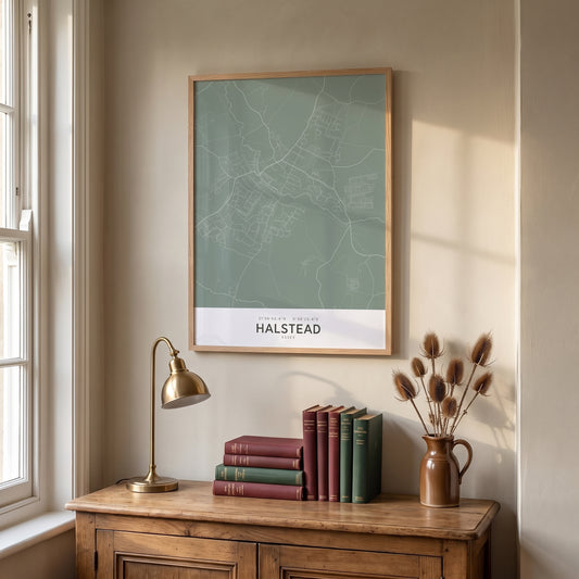 Halstead — Framed Map Print (Sage)