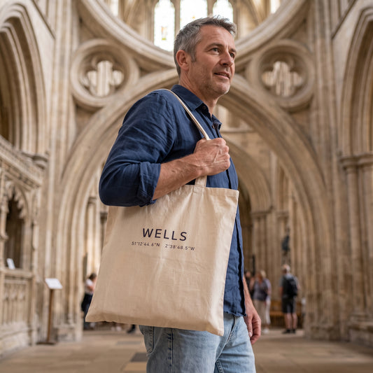 Your Town Merch — Wells Coordinates Natural Tote lifestyle