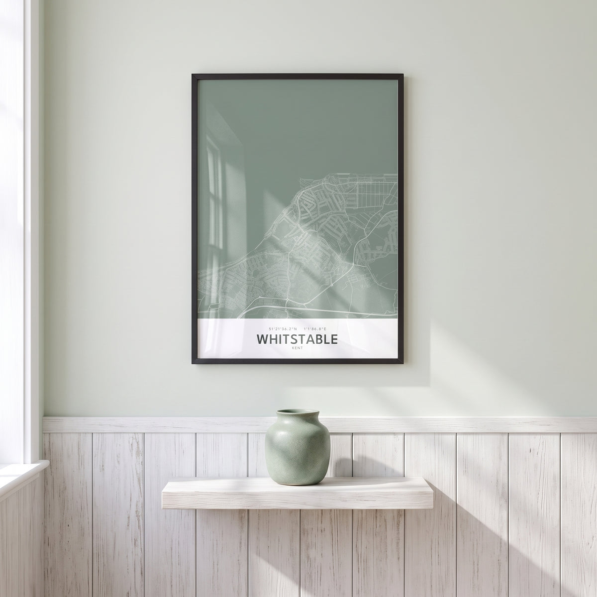 Your Town Merch — Whitstable Framed Map Print (Sage) lifestyle