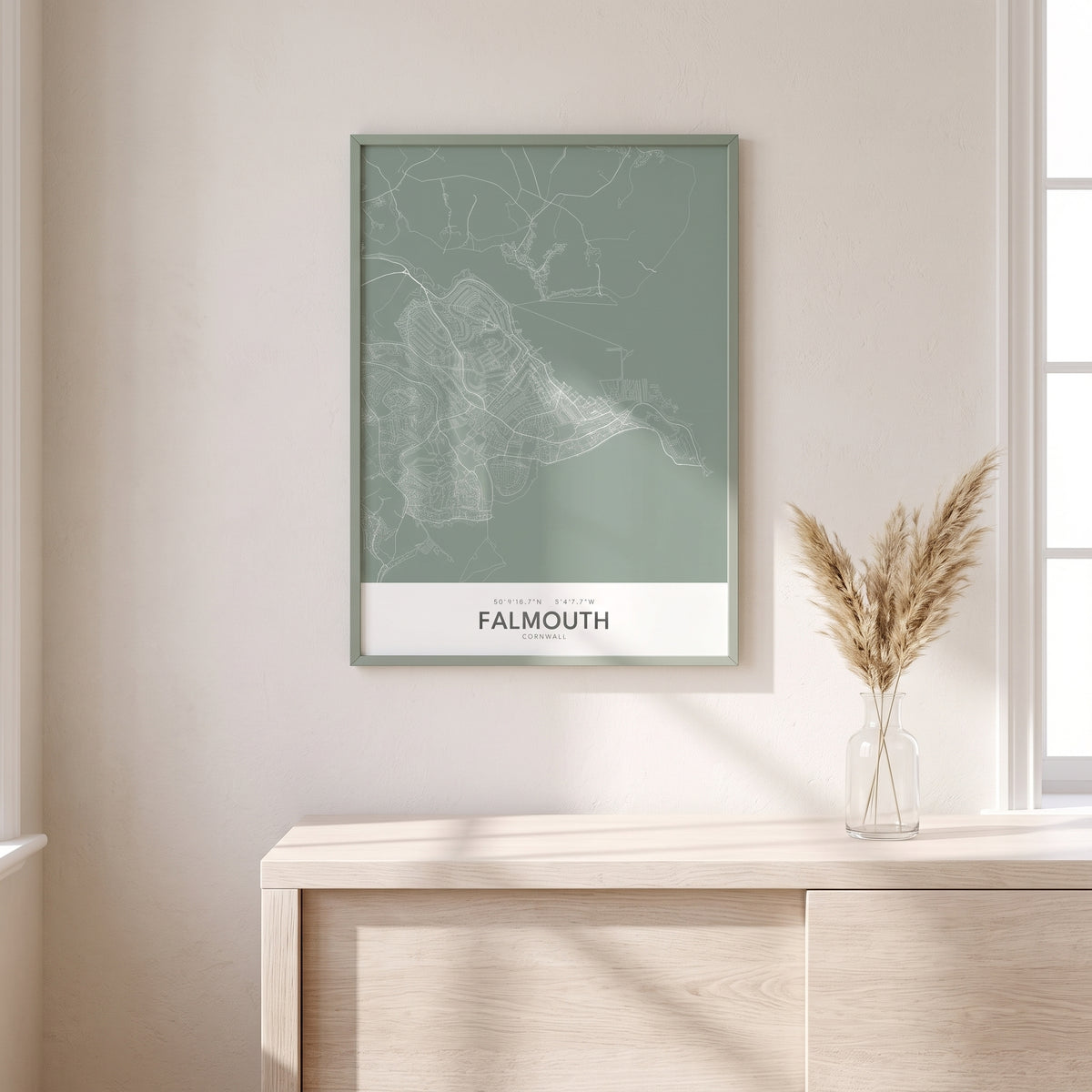 Your Town Merch — Falmouth Framed Map Print (Sage) lifestyle